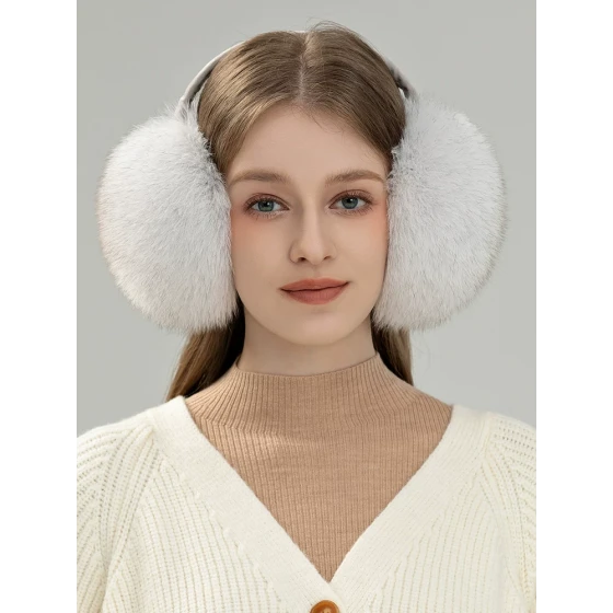 Whole fox fur retractable plush earmuffs