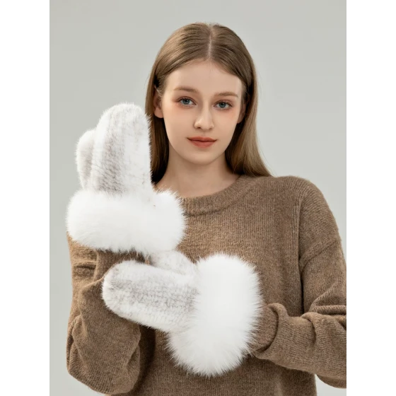 Stretchy Mink and Fox Fur Mittens