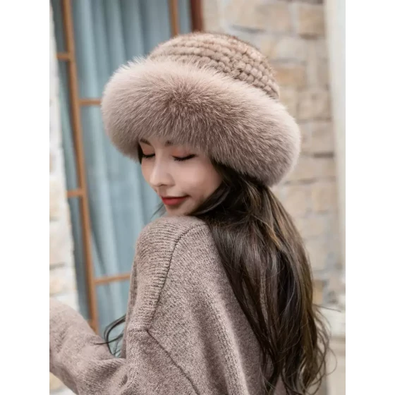 Mink fur woven fox fur fisherman hat