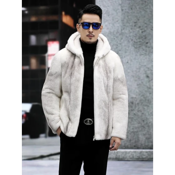 Men's Full Cross Mink Fur Casual & Stylish Hooded Coat