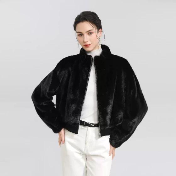 Women's Copenhagen Mink Short Jacket — Wide Stand Collar, Zip-Front Style