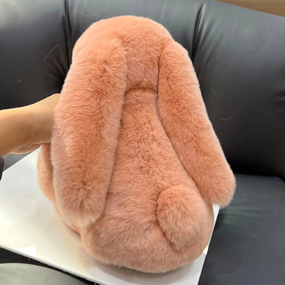Genuine Rex Rabbit Fur Bunny Plush Toy – Oversized Floppy-Eared Rabbit, Real Fur Decorative Stuffed Animal & Comfort Toy