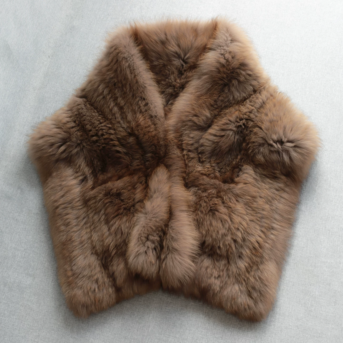 Women’s Fox Fur Cape – Handmade, Double-Sided Thick Woven Fur Shawl and Scarf