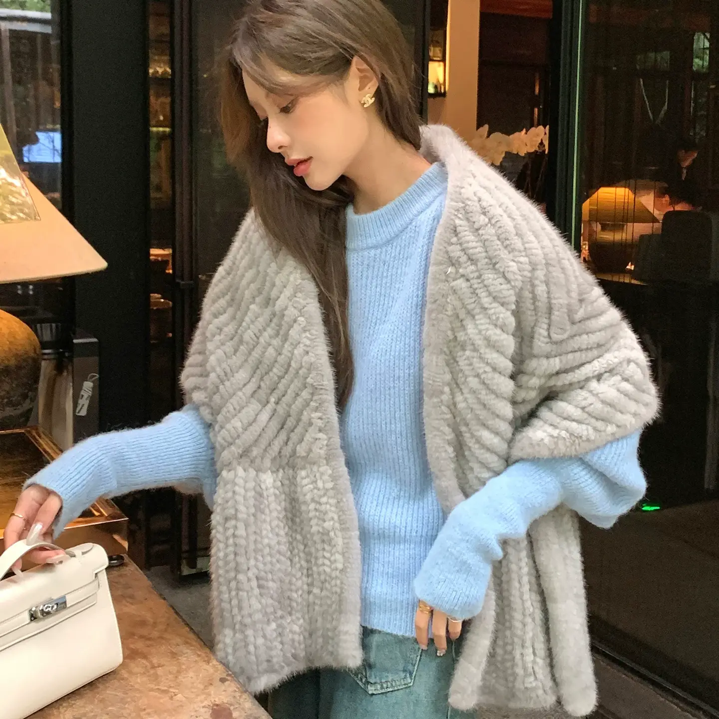Elegant Mink Fur Scarf for Women – Long Winter Warm Shawl, Oversized Thick & Wide Fur Wrap Cape