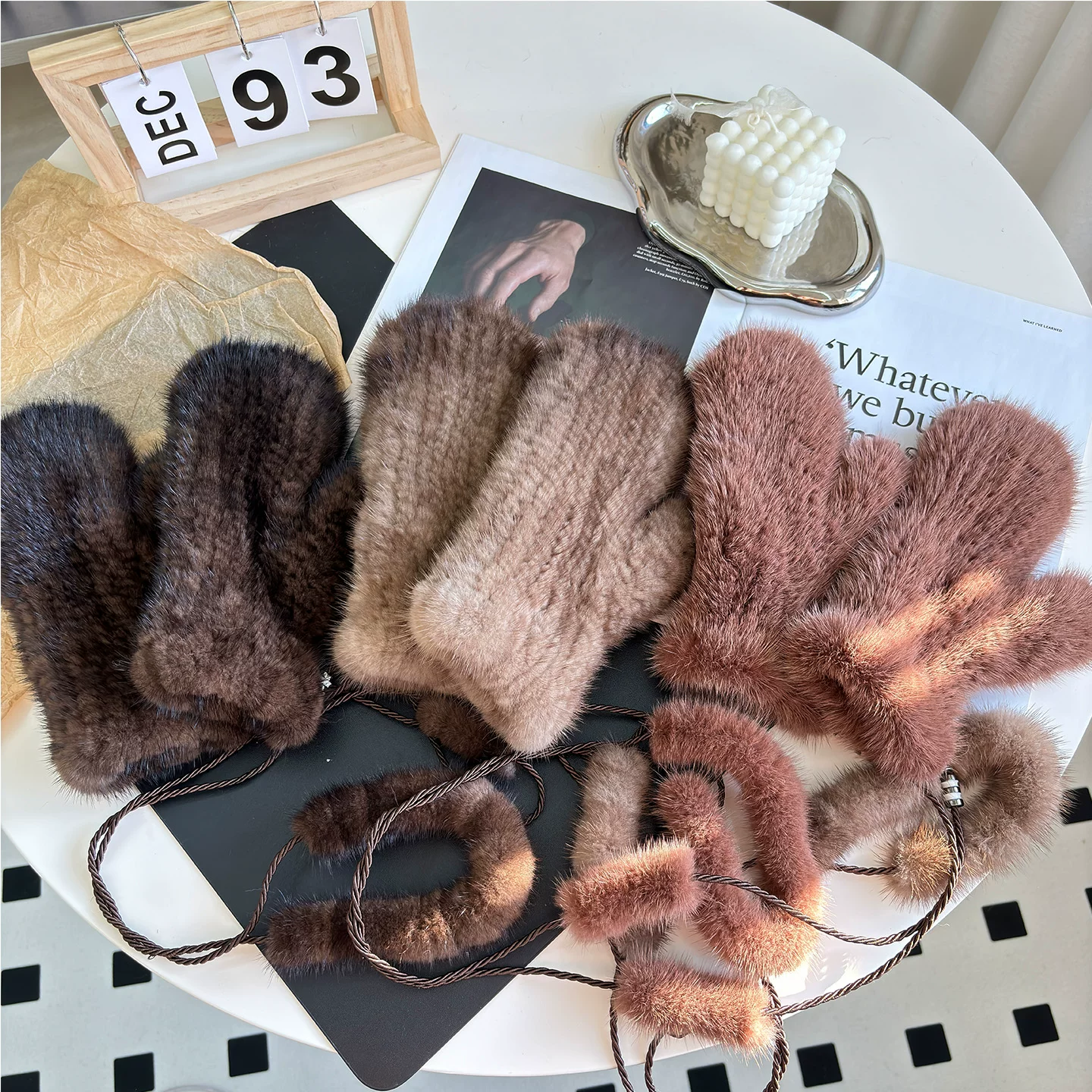 Real Mink Fur Knitted Gloves for Women – Warm Winter Windproof Gloves, Dense Mink Fur Lining for Cycling & Outdoor Wear