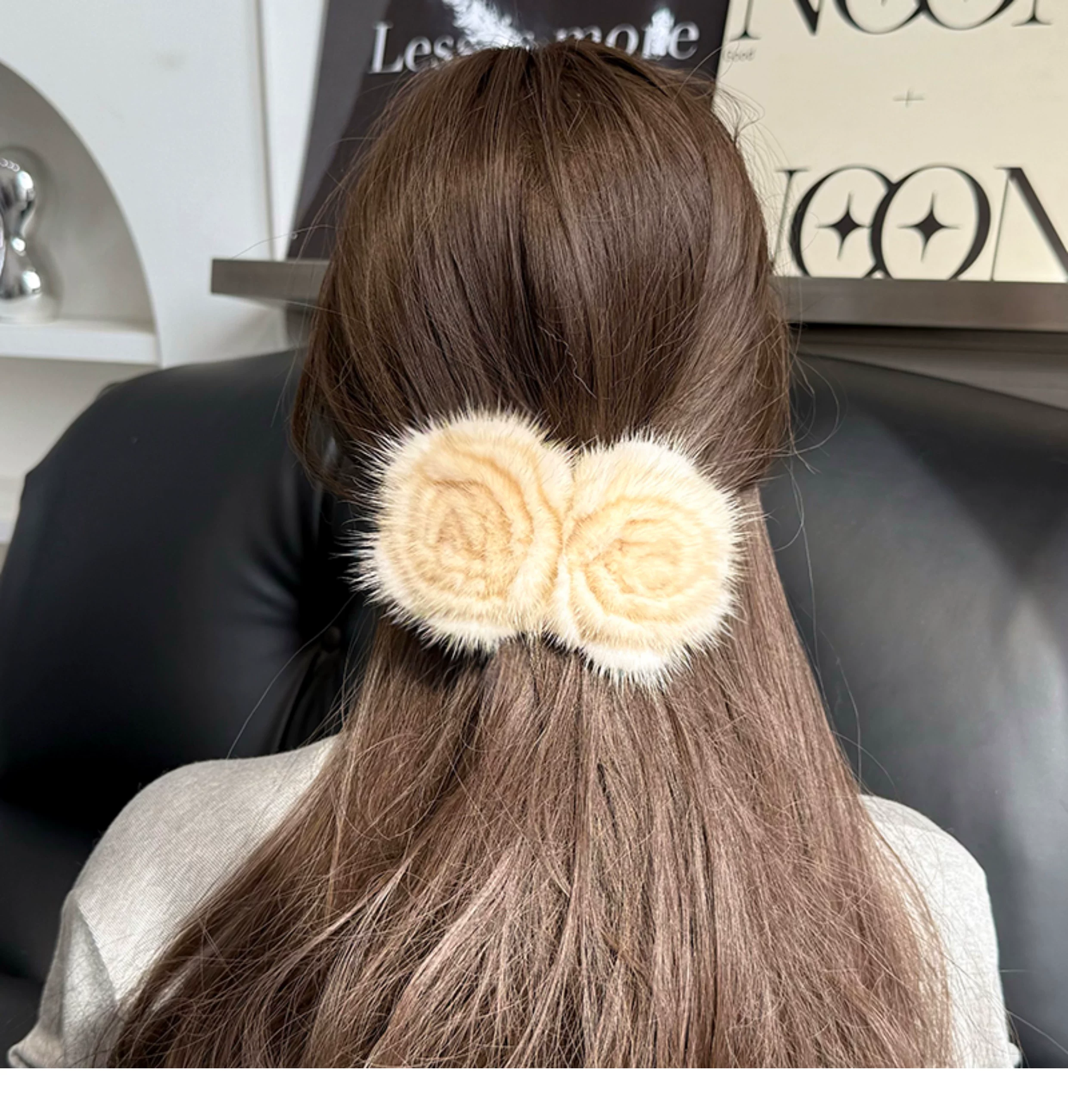 Mink Fur Rose Hair Clip for Women – Chinese-Inspired Floral Duckbill Clip, Elegant Statement Hair Accessory
