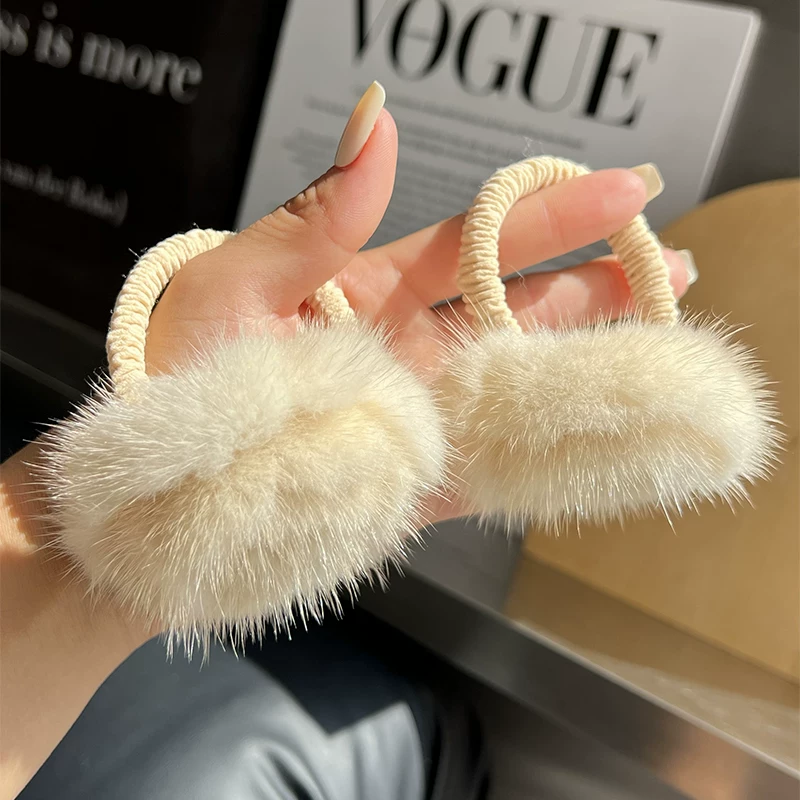 Mink Fur Flower Scrunchie – Fluffy Hair Tie for Bun & Ponytail