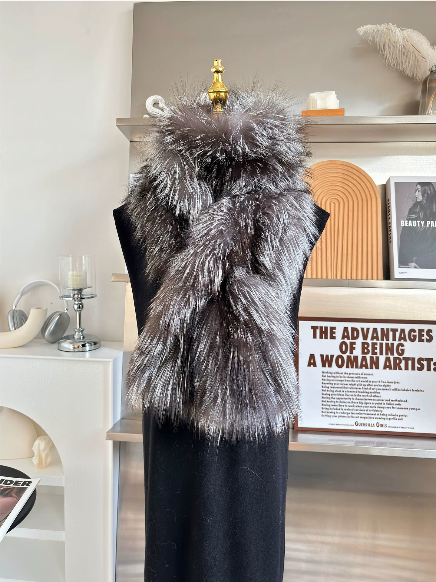Long Woven Fox Fur Scarf for Women – Warm Winter Fur Wrap, Soft & Versatile Fur Collar