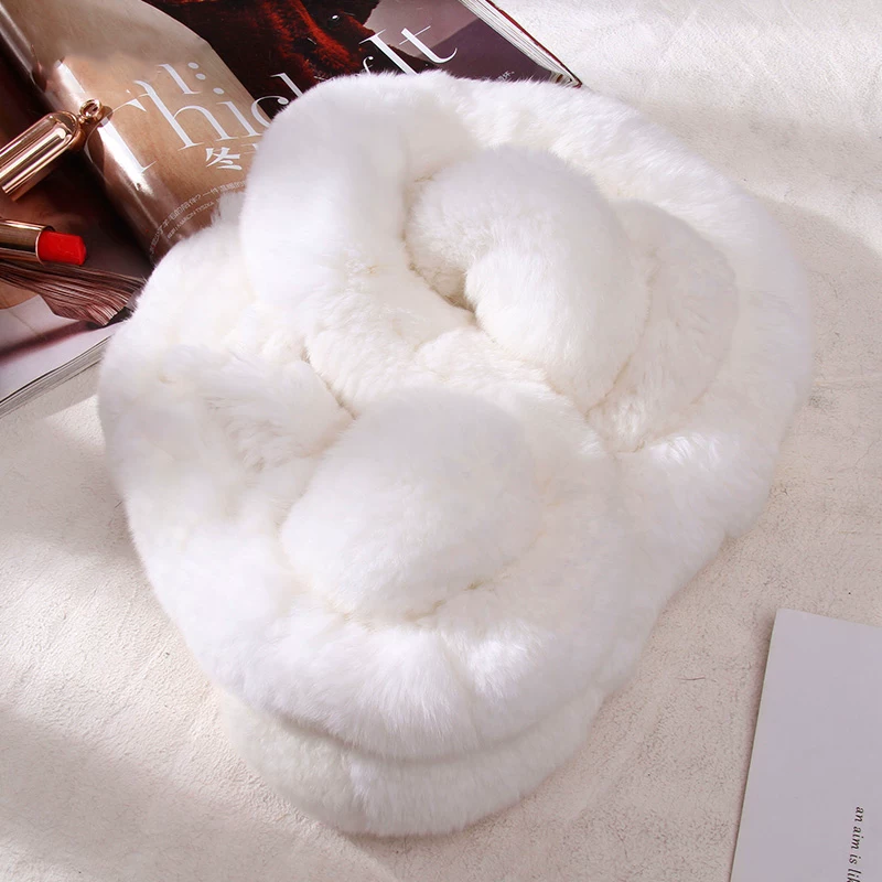 Women’s Genuine Rex Rabbit Fur Scarf, Soft Beige Plush Fur Collar, Cozy Winter Neck Wrap