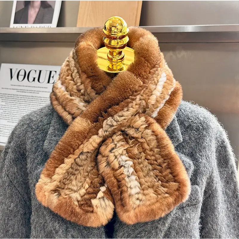 Double-Sided Rex Rabbit Fur Scarf for Women – Simple Woven Design, Thick Warm Real Fur Collar & Neck Warmer