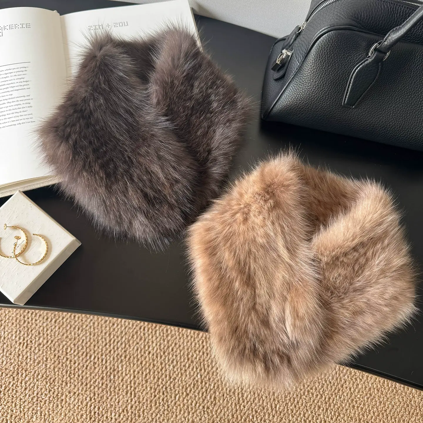 Knitted Sable Fur Neck Warmer for Women – Short Winter Scarf with Magnetic Closure, Elegant & Warm