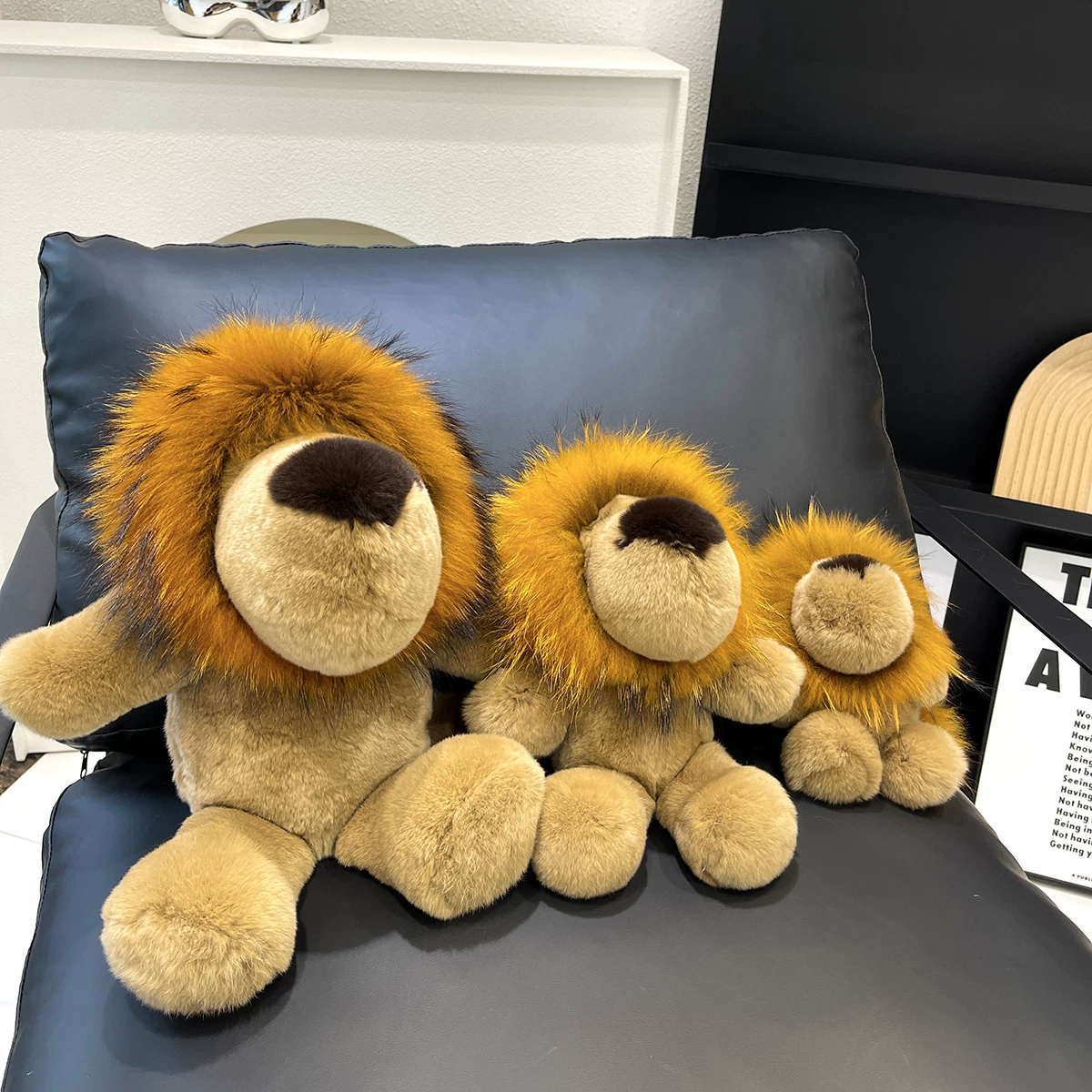 Rex Rabbit Fur Lion Plush Toy Charm – Golden Lion King Stuffed Animal, Luxury Fur Gift for Kids