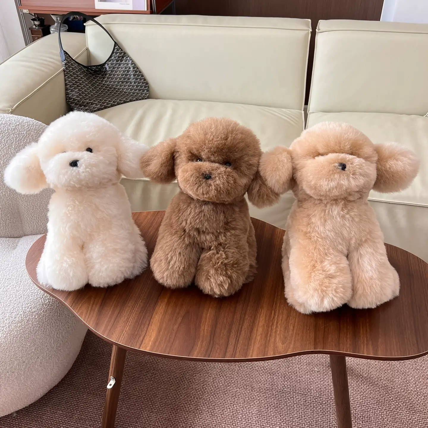 Real Sheepskin Teddy Dog Plush Toy – Cute Fur Puppy Stuffed Animal, Decorative Home Figurine, Adorable Gift