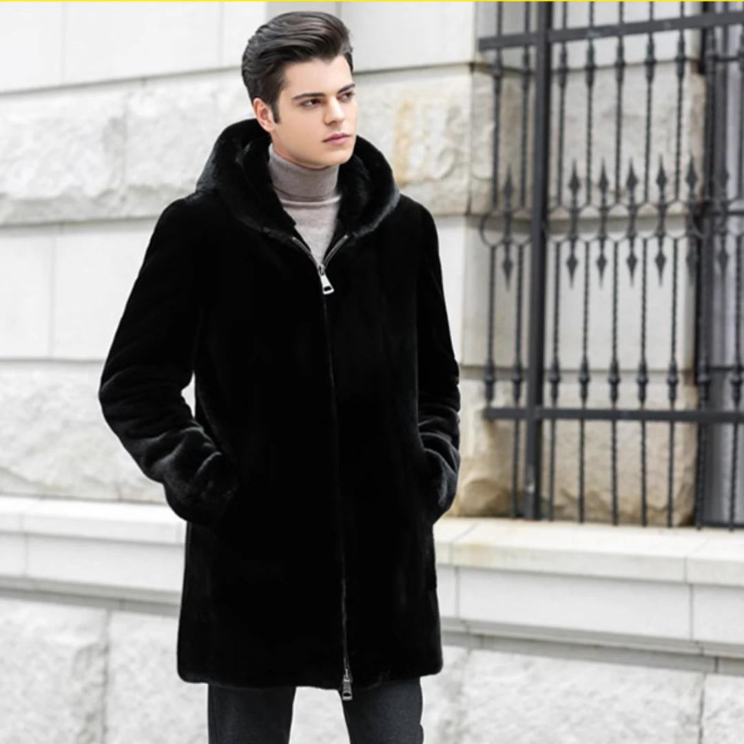 Blackglama Men's Natural Mink Fur Coat – Mid-Length, Casual Style