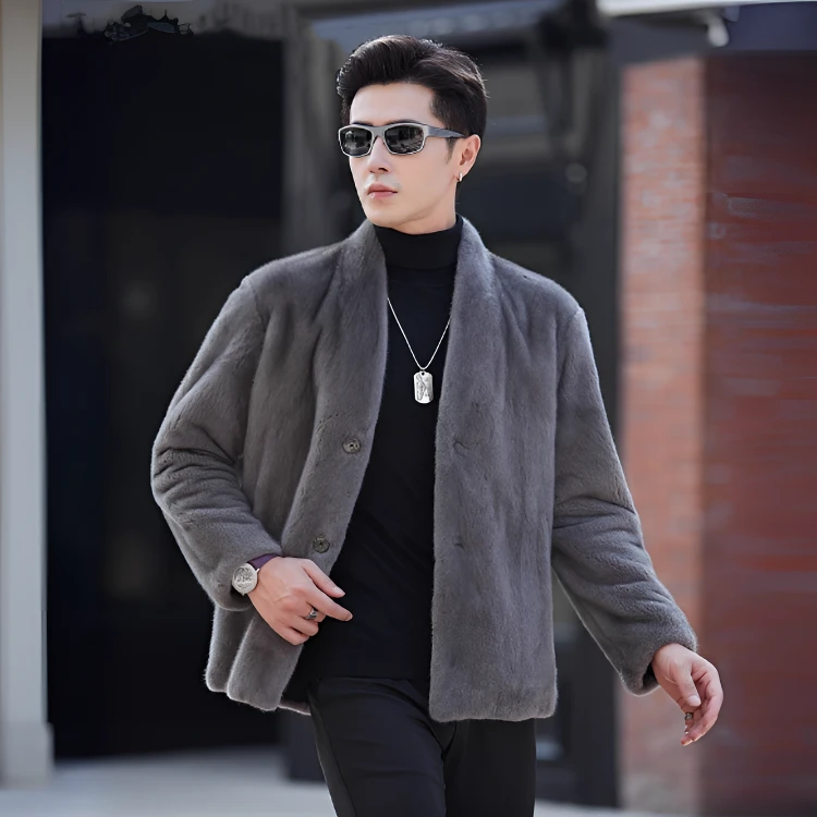 Men's Imported Iron-Grey Mink Coat (Danish Purple-Gold Grade)