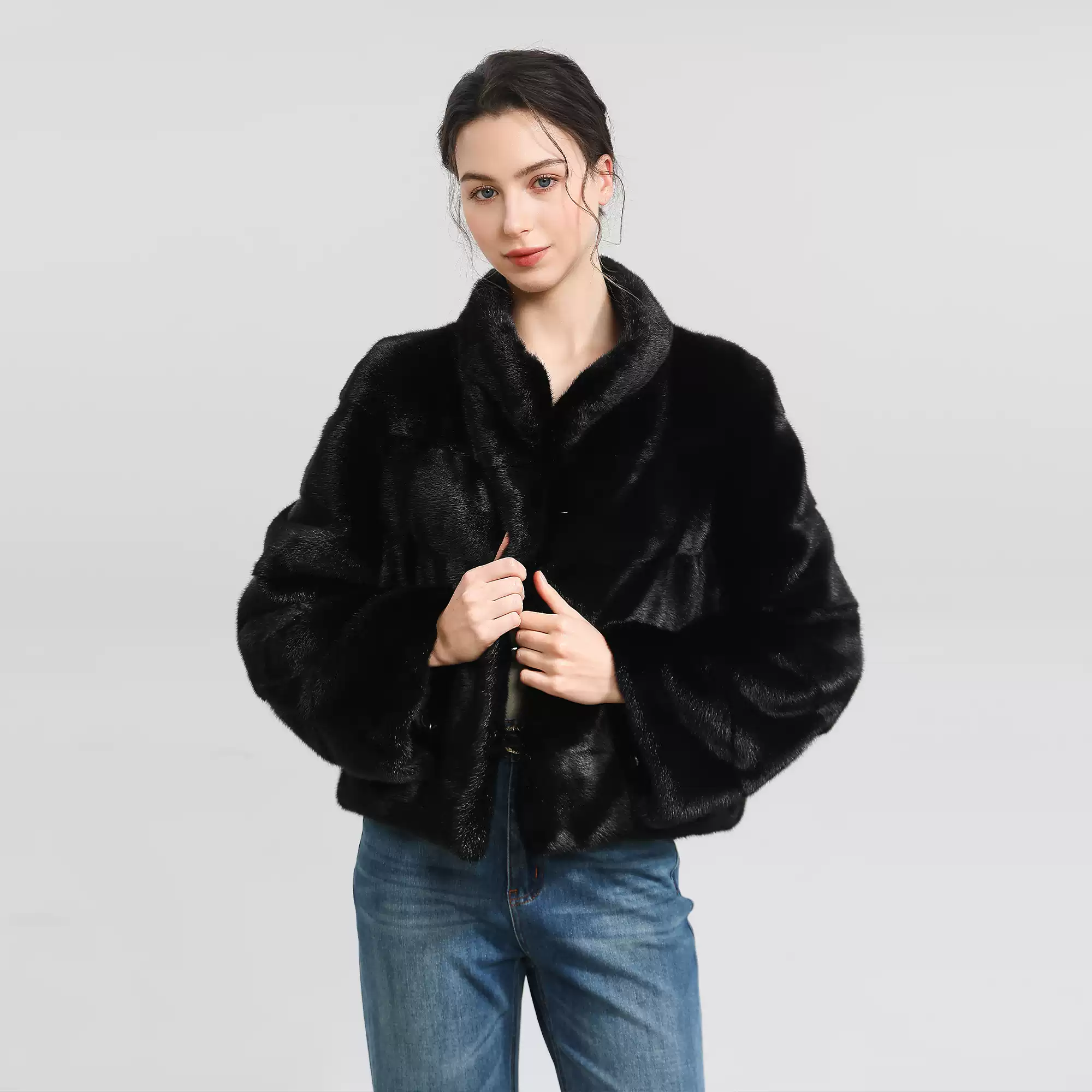 Copenhagen Mink Cropped Jacket with Mandarin Collar and Flared Sleeves – Versatile Fur Piece