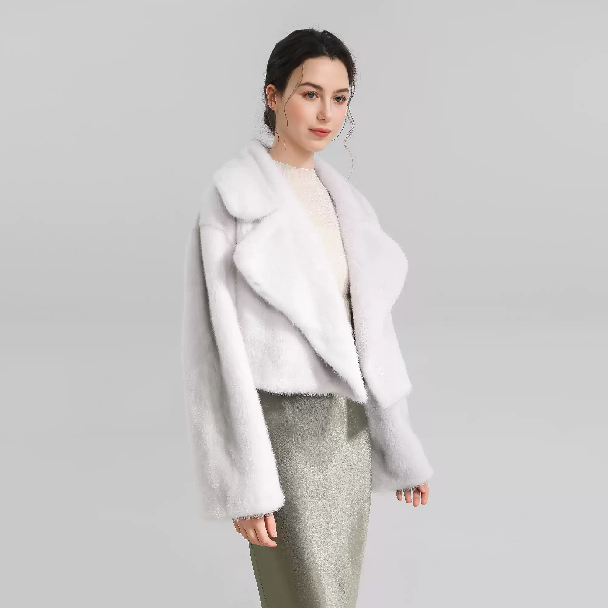 Women's Versatile Violet Full-Mink Coat with Copenhagen Mink Revere Collar (Youthful Style)