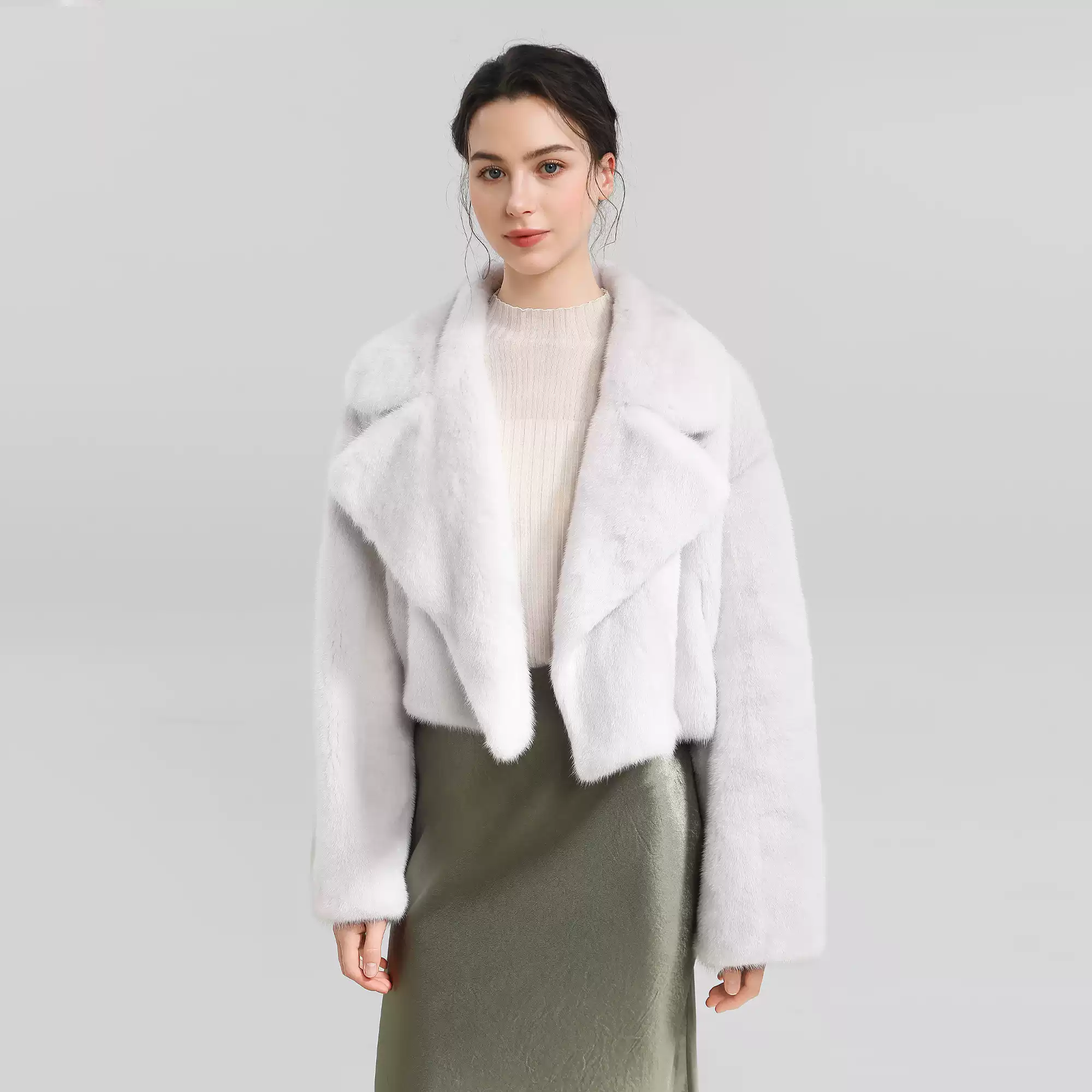 Women's Versatile Violet Full-Mink Coat with Copenhagen Mink Revere Collar (Youthful Style)